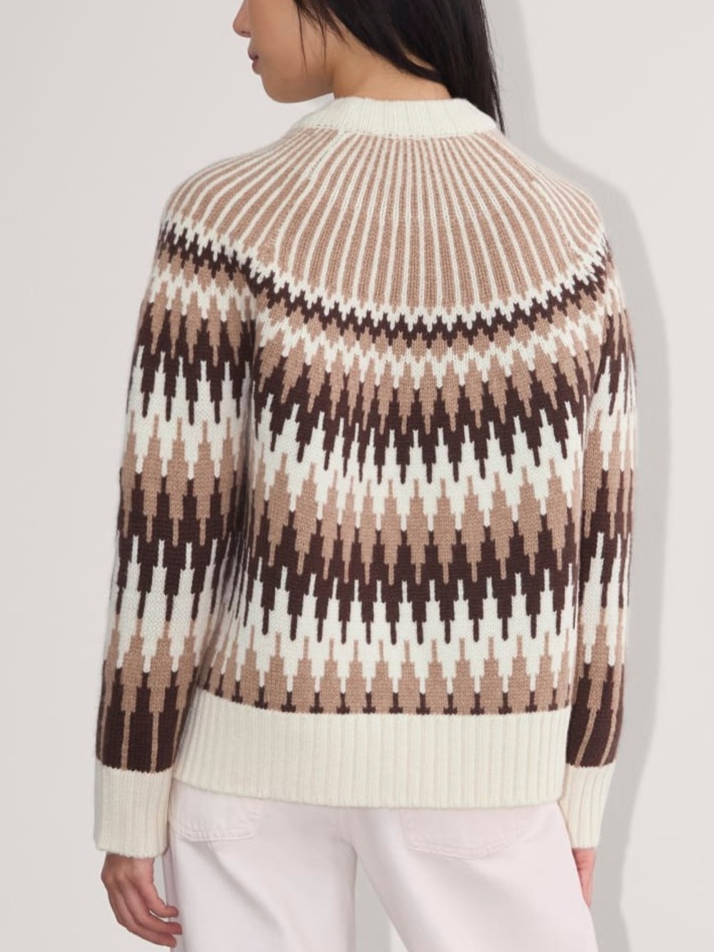 Everlane 100% Wool Fair Isle Crew Neck Sweater Bone/Brown Luxury Warm. ‎  10 - Picture 8 of 12